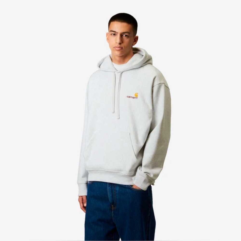 Carhartt WIP Hooded American Script Sweatshirt in Ash Heather |Size Medium